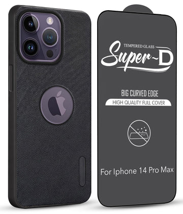For Apple iPhone 14 Pro Max Combo (Textured Grip Design | Micro-Fiber Cloth Inside | Oleophobic Coating Screen Glass)