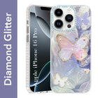 For Apple iPhone 16 Pro Back Cover Case (Luxury Floral Glitter Cute Butterfly | Diamond Studded Camera Bump | Girls & Women Design)