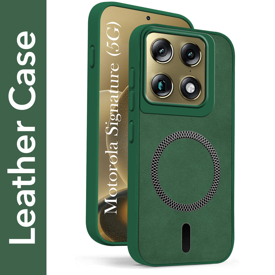 For Motorola Moto Signature 5G Back Cover Case Leather Finish (MagSafe Compatible Wireless Charging | Soft Touch | Camera Bump Protection)