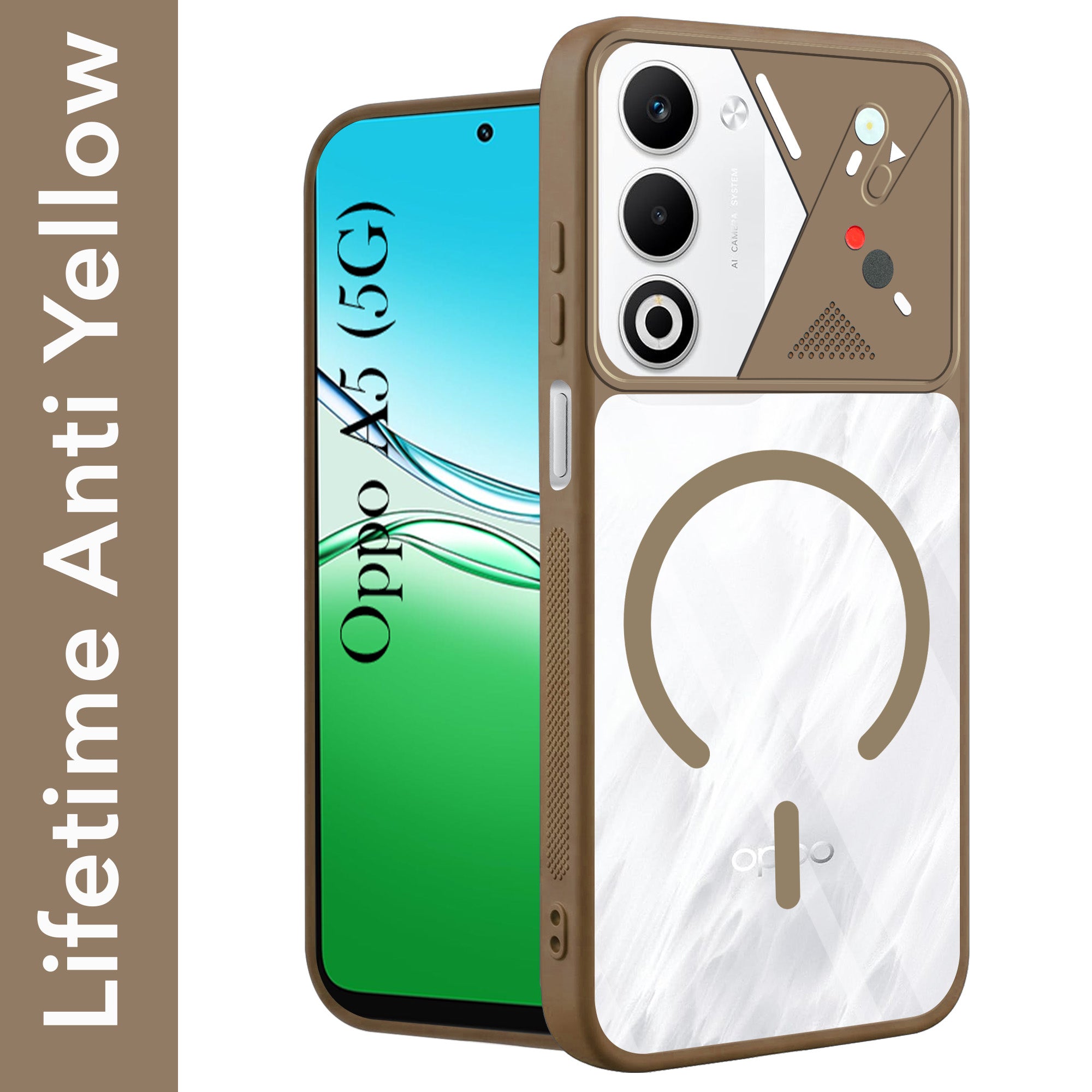 For Oppo A5 5G Back Cover Case Lifetime Anti-Yellow Clear (Camera Protection | Side Grip | Wireless MagSafe Compatible)