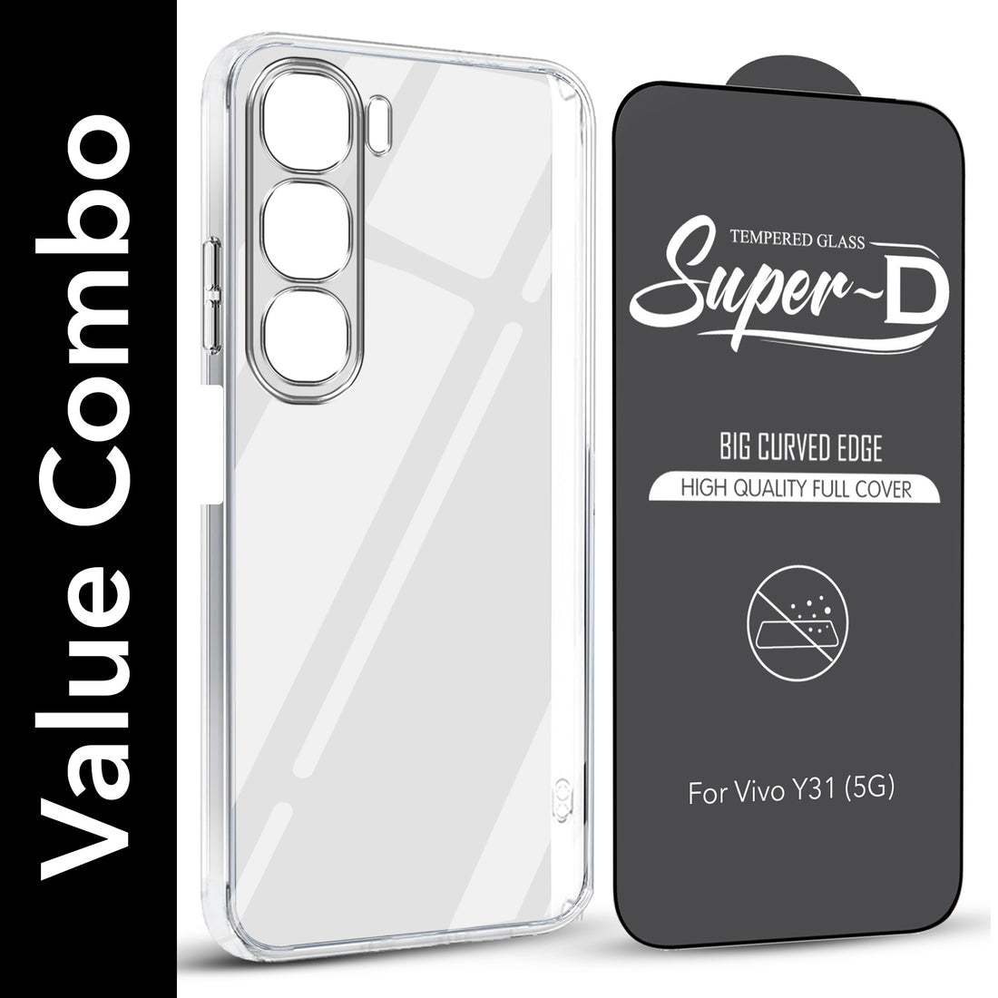 For Vivo Y31 5G Combo with Back Cover and 9H Tempered Glass (Lifetime Anti-Yellow | Sleek Hard Crystal | Oleophobic Coating Screen Glass)