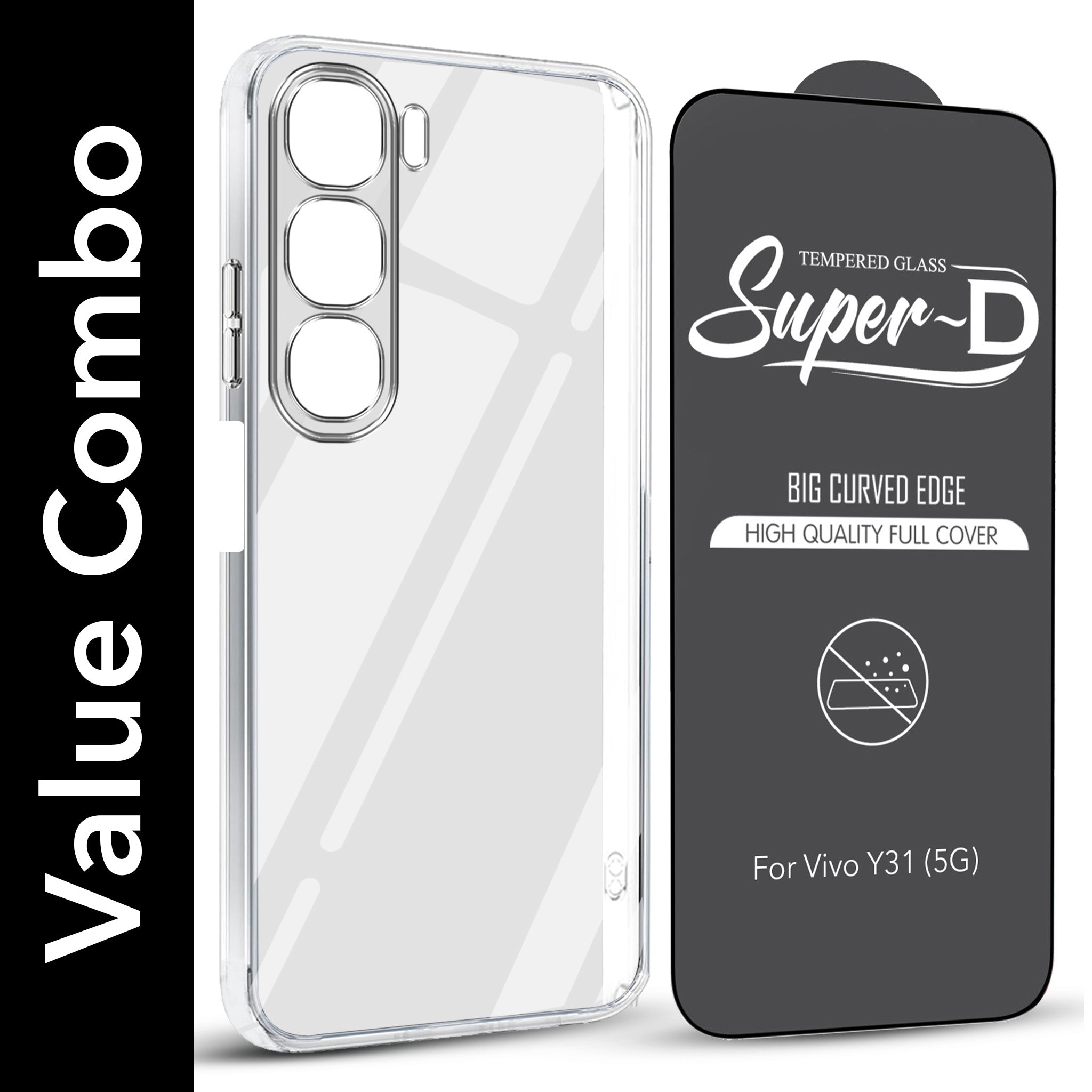 For Vivo Y31 5G Combo with Back Cover and 9H Tempered Glass (Lifetime Anti-Yellow | Sleek Hard Crystal | Oleophobic Coating Screen Glass)
