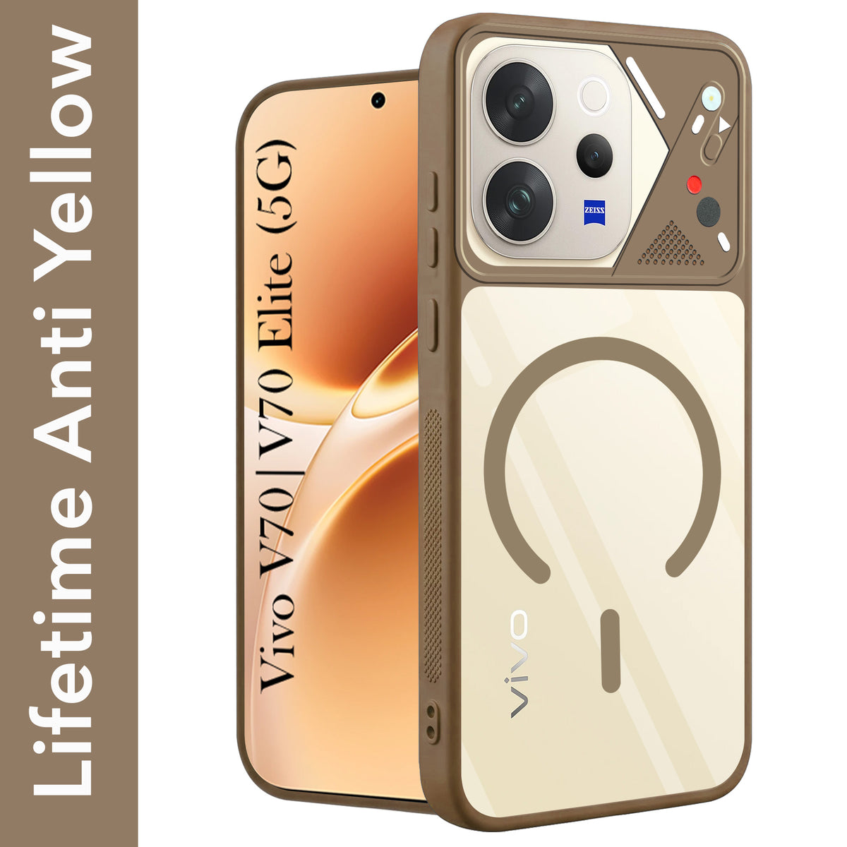 For Vivo V70 | Vivo V70 Elite 5G Back Cover Case Lifetime Anti-Yellow Clear (Camera Protection | Side Grip | Wireless MagSafe Compatible)