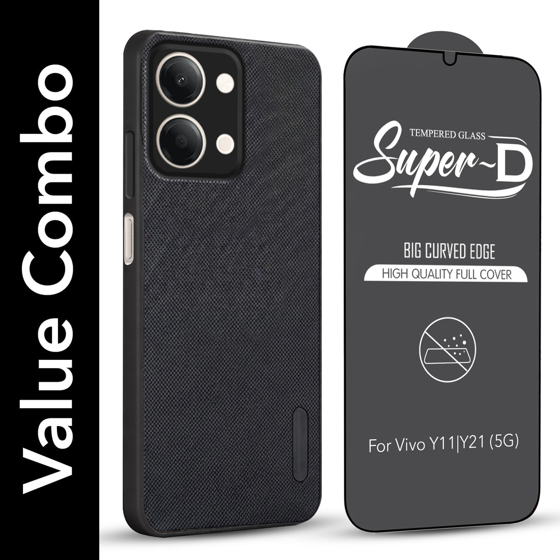 For Vivo Y11 | Vivo Y21 5G Combo (Textured Grip Design | Micro-Fiber Cloth Inside | Oleophobic Coating Screen Glass)