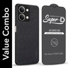 For Vivo Y11 | Vivo Y21 5G Combo (Textured Grip Design | Micro-Fiber Cloth Inside | Oleophobic Coating Screen Glass)