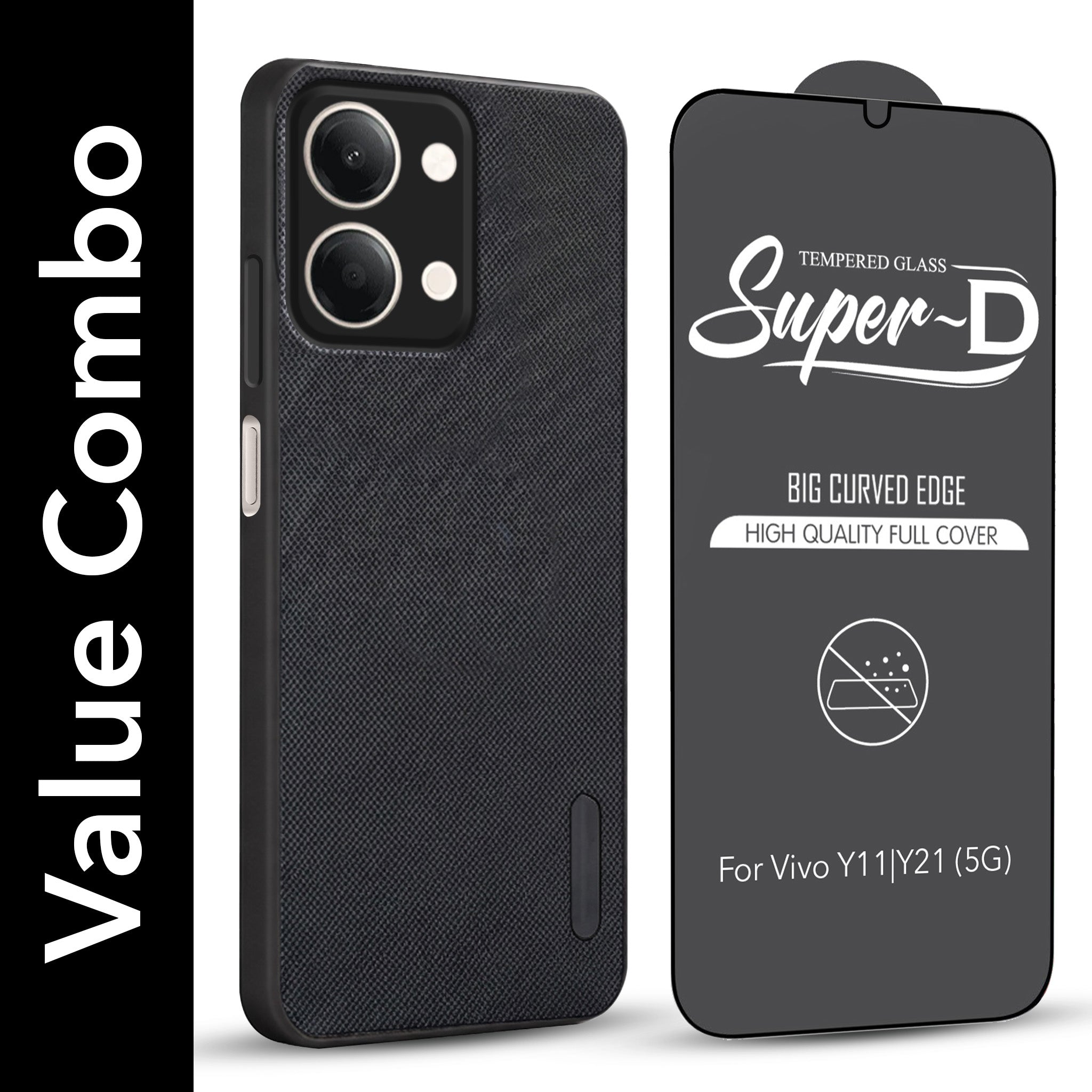 For Vivo Y11 | Vivo Y21 5G Combo (Textured Grip Design | Micro-Fiber Cloth Inside | Oleophobic Coating Screen Glass)