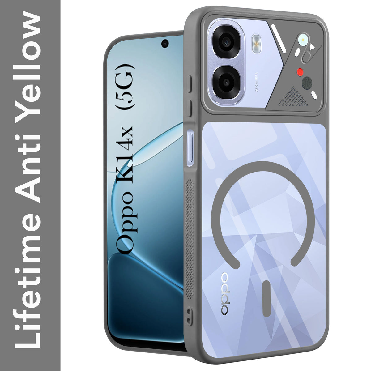 For Oppo K14x 5G Back Cover Case Lifetime Anti-Yellow Clear (Camera Protection | Side Grip | Wireless MagSafe Compatible)