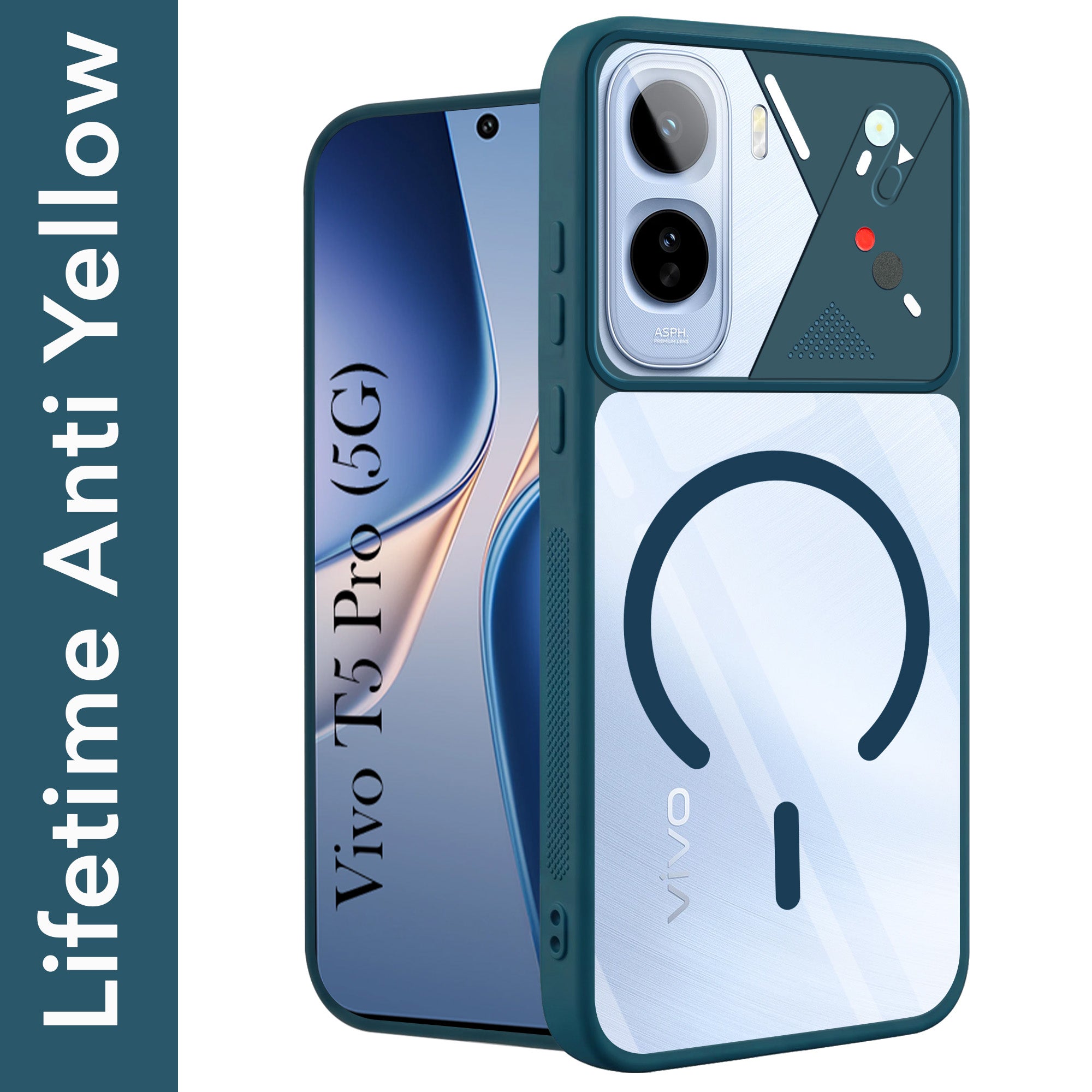 For Vivo T5 Pro 5G Back Cover Case Lifetime Anti-Yellow Clear (Camera Protection | Side Grip | Wireless MagSafe Compatible)
