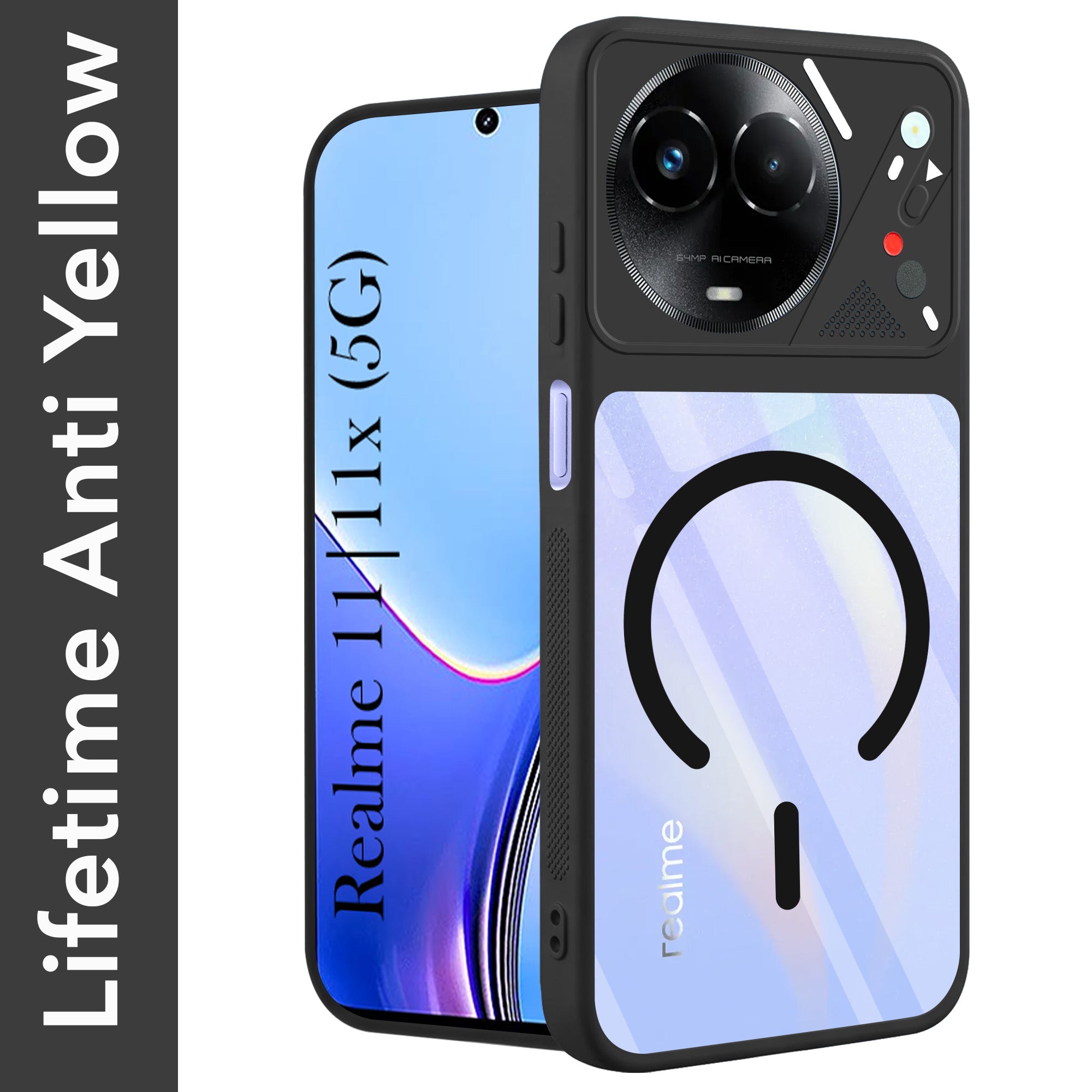 For Realme 11 5G | Realme 11x 5G Back Cover Case Lifetime Anti-Yellow Clear (Camera Protection | Side Grip | Wireless MagSafe Compatible)