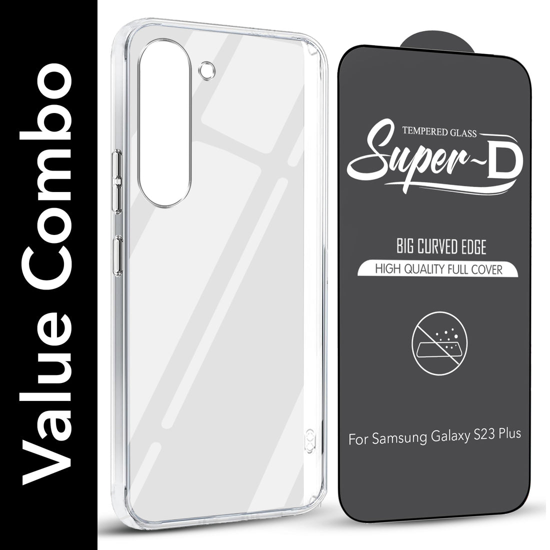 For Samsung Galaxy S23 Plus Combo with Back Cover and 9H Tempered Glass (Lifetime Anti-Yellow | Sleek Hard Crystal | Oleophobic Coating Screen Glass)