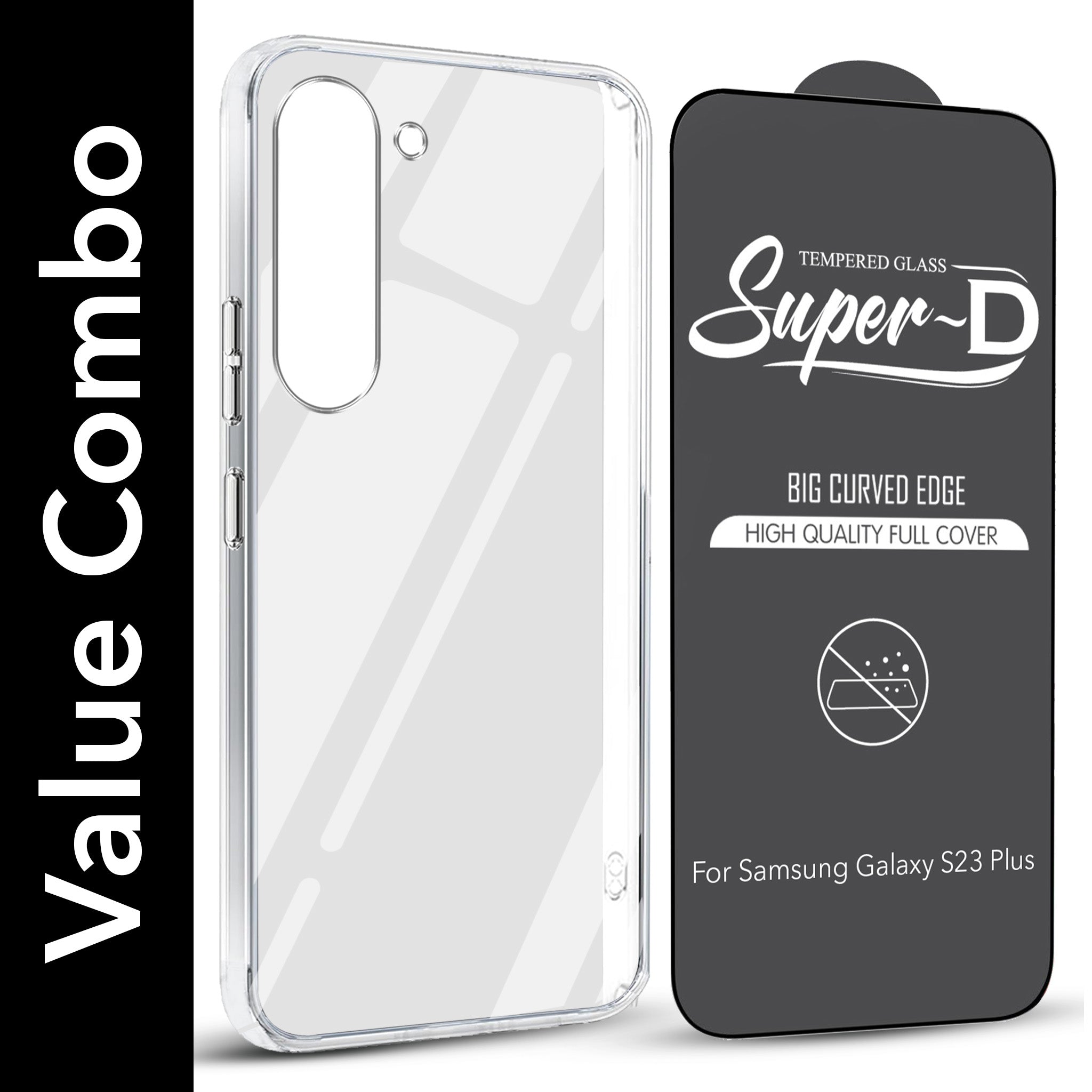 For Samsung Galaxy S23 Plus Combo with Back Cover and 9H Tempered Glass (Lifetime Anti-Yellow | Sleek Hard Crystal | Oleophobic Coating Screen Glass)