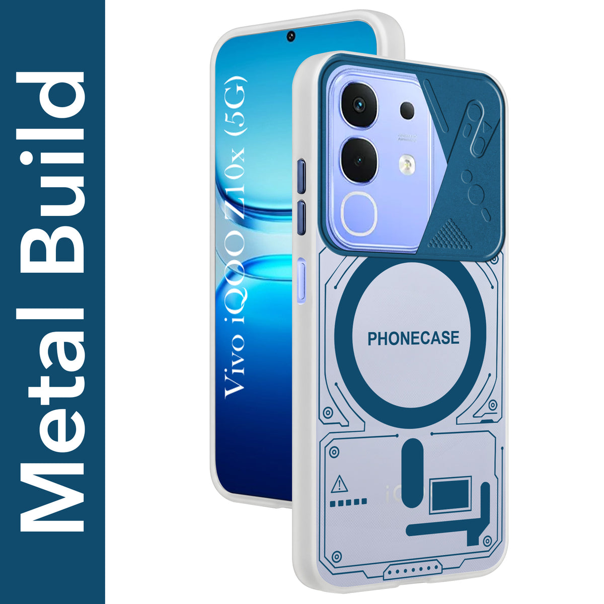 For Vivo iQOO Z10x Metallic Back Cover Case (Metallic Camera Protection & Buttons | Translucent Milky Shade | Hard Polycarbonate)