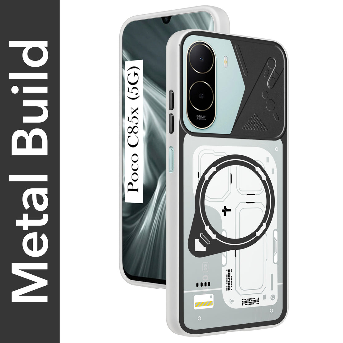For Poco C85x 5G Metallic Back Cover Case (Metallic Camera Protection & Buttons | Translucent Milky Shade | Hard Polycarbonate)