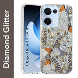 For Oppo Reno13 | Oppo Reno 13 Back Cover Case (Luxury Floral Glitter Cute Butterfly | Diamond Studded Camera Bump | Girls & Women Design)