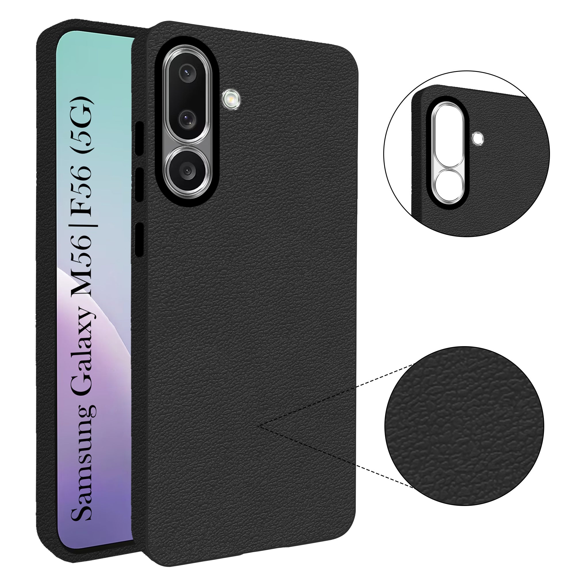For Samsung Galaxy M56 | Samsung Galaxy F56 Back Cover Case (Glass Like Camera Protection | Leather Feel | Minimalist Professional Grip)