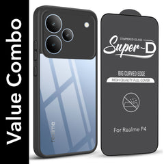 For Realme P4 Combo with Back Cover and 9H Tempered Glass (Lifetime Anti-Yellow | Sleek Hard Crystal | Oleophobic Coating Screen Glass)