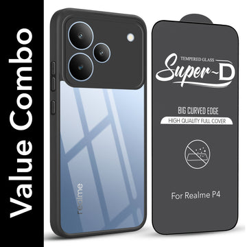 For Realme P4 Combo with Back Cover and 9H Tempered Glass (Lifetime Anti-Yellow | Sleek Hard Crystal | Oleophobic Coating Screen Glass)