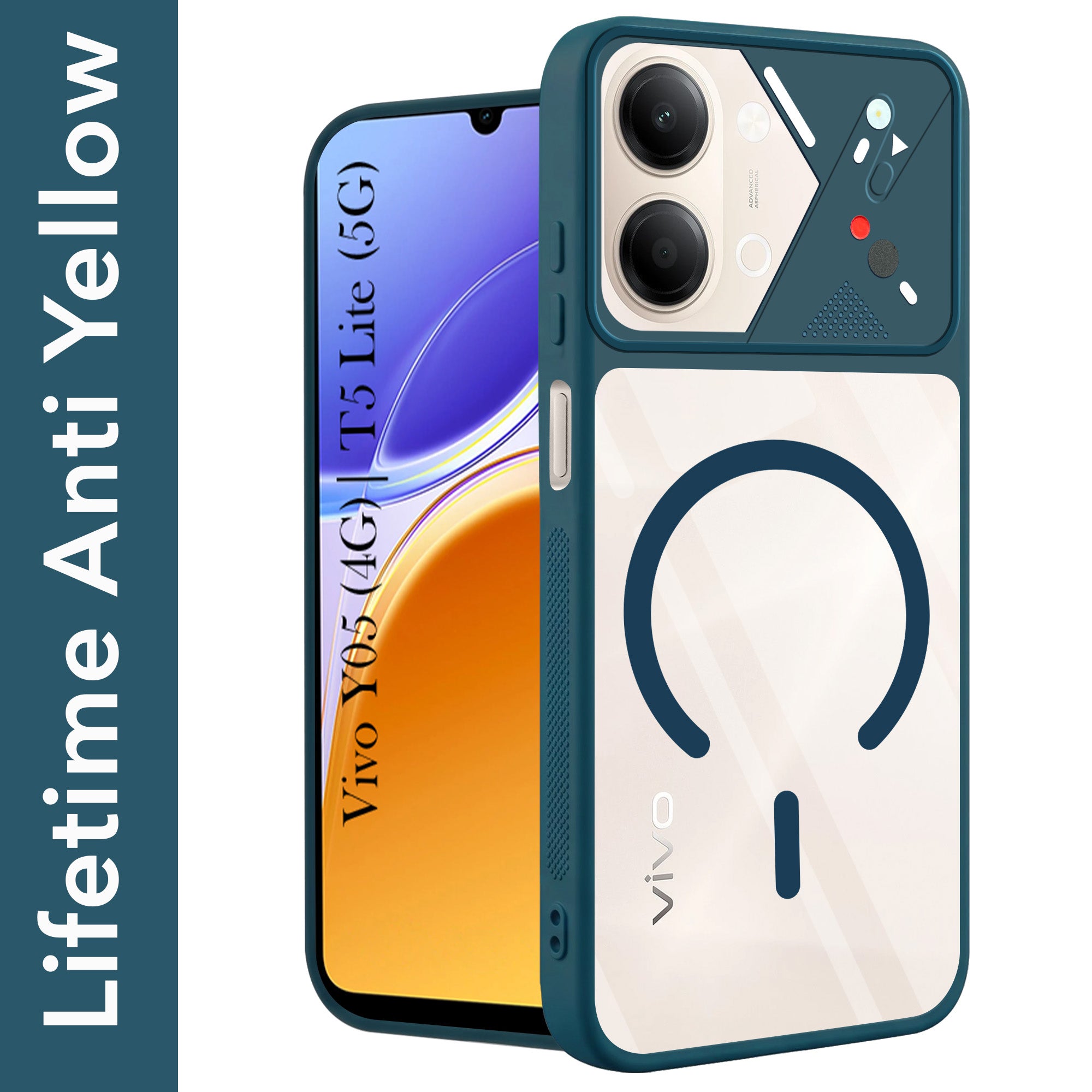 For Vivo Y05 4G | Vivo T5 Lite 5G Back Cover Case Lifetime Anti-Yellow Clear (Camera Protection | Side Grip | Wireless MagSafe Compatible)