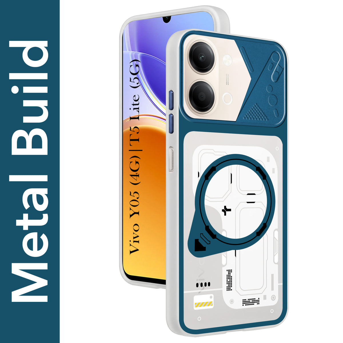 For Vivo Y05 4G | Vivo T5 Lite 5G Metallic Back Cover Case (Metallic Camera Protection & Buttons | Translucent Milky Shade | Hard Polycarbonate)