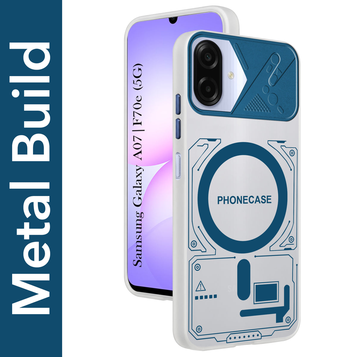 For Samsung Galaxy A07 5G | F70e 5G Metallic Back Cover Case (Metallic Camera Protection & Buttons | Translucent Milky Shade | Hard Polycarbonate)