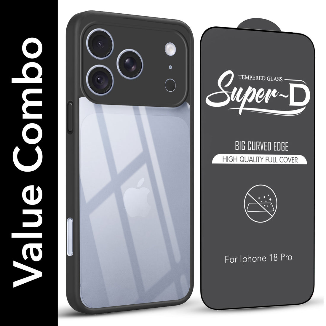 For Apple iPhone 18 Pro (Combo with Back Cover and 9H Tempered Glass (Lifetime Anti-Yellow | Crystal Clear Shockproof | Oleophobic Coating Screen Glass)