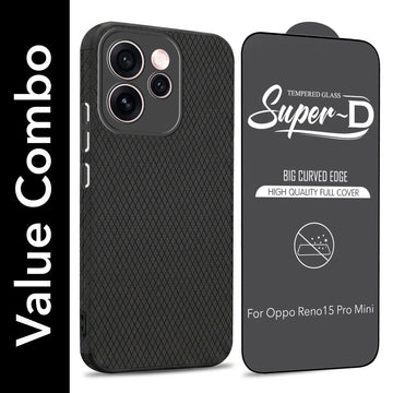 For Oppo Reno15 Pro Mini 5G | Oppo Reno 15 Pro Mini 5G Combo with Back Cover and 9H Tempered Glass (Liquid Silicone | Camera Protection | Oleophobic Coating Screen Glass)