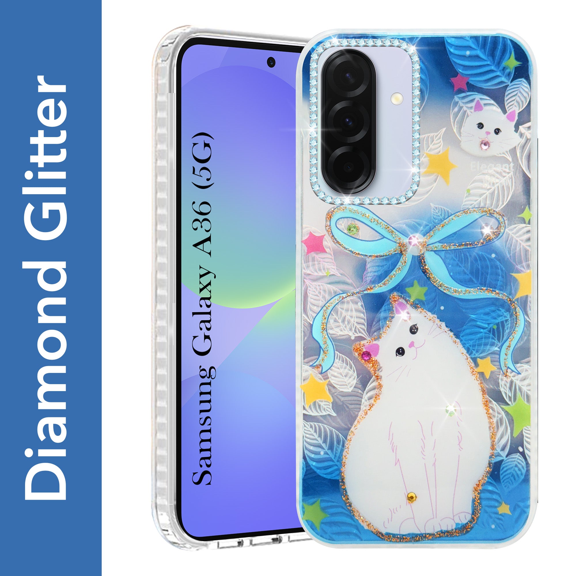 For Samsung Galaxy A36 5G Back Cover Case (Luxury Floral Glitter Cute Butterfly | Diamond Studded Camera Bump | Girls & Women Design)