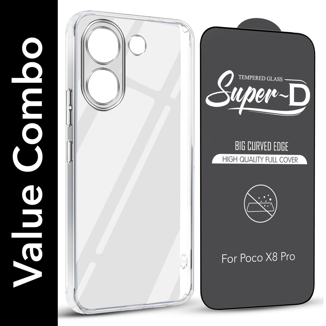 For Poco X8 Pro Combo with Back Cover and 9H Tempered Glass (Lifetime Anti-Yellow | Sleek Hard Crystal | Oleophobic Coating Screen Glass)