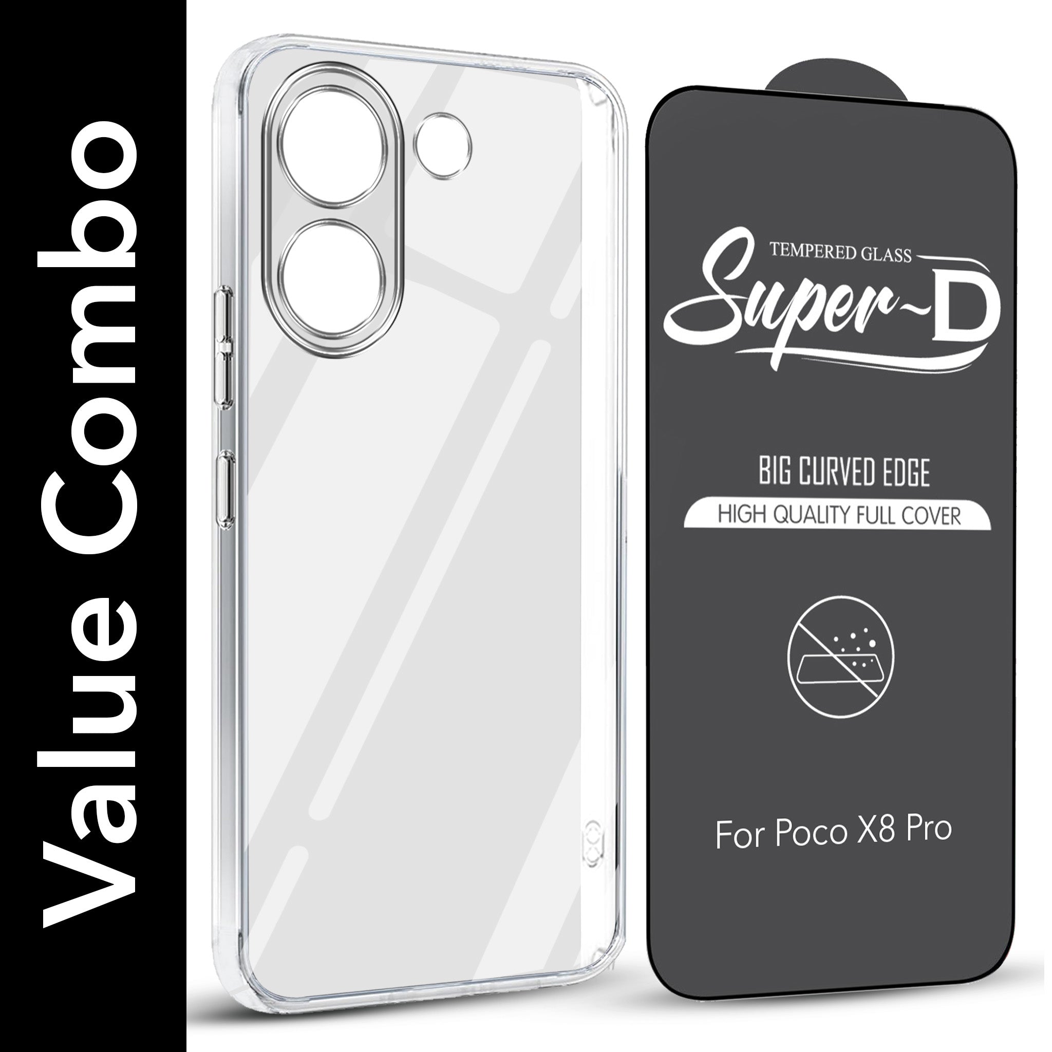 For Poco X8 Pro Combo with Back Cover and 9H Tempered Glass (Lifetime Anti-Yellow | Sleek Hard Crystal | Oleophobic Coating Screen Glass)