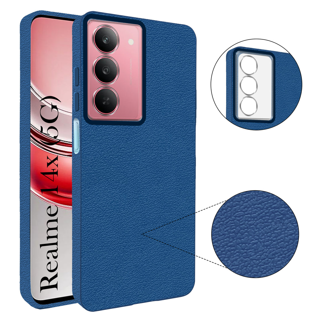 For Realme 14x Back Cover Case (Glass Like Camera Protection | Leather Feel | Minimalist Professional Grip)