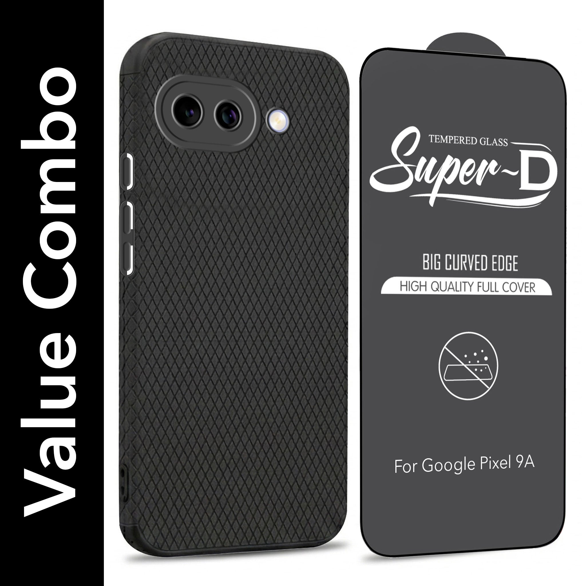 For Google Pixel 9A Combo with Back Cover and 9H Tempered Glass (Liquid Silicone | Camera Protection | Oleophobic Coating Screen Glass)