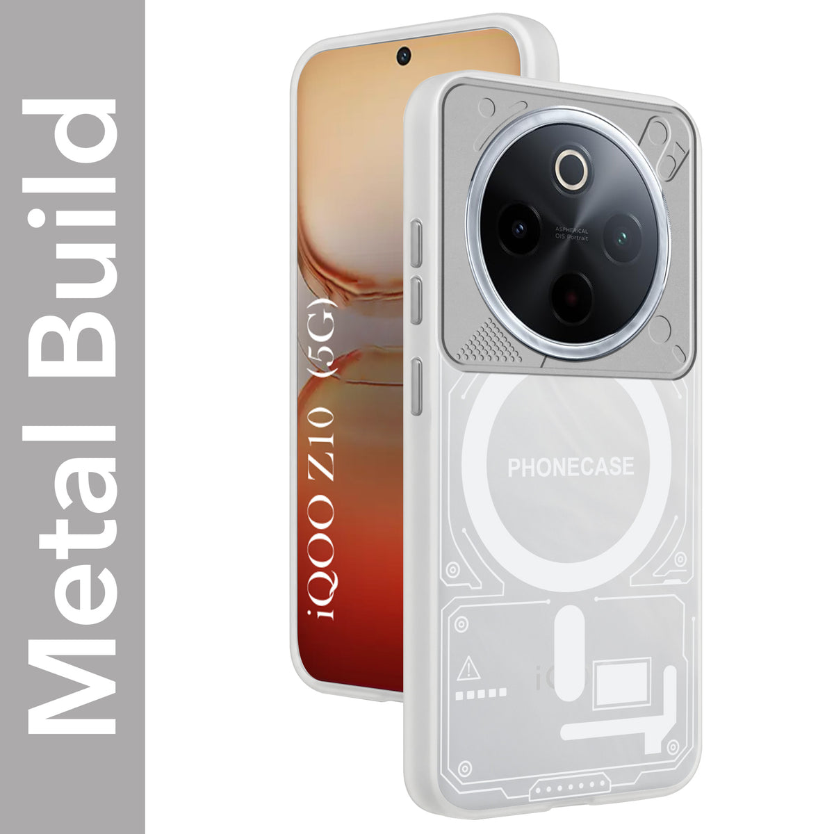 For Vivo iQOO Z10 Metallic Back Cover Case (Metallic Camera Protection & Buttons | Translucent Milky Shade | Hard Polycarbonate)
