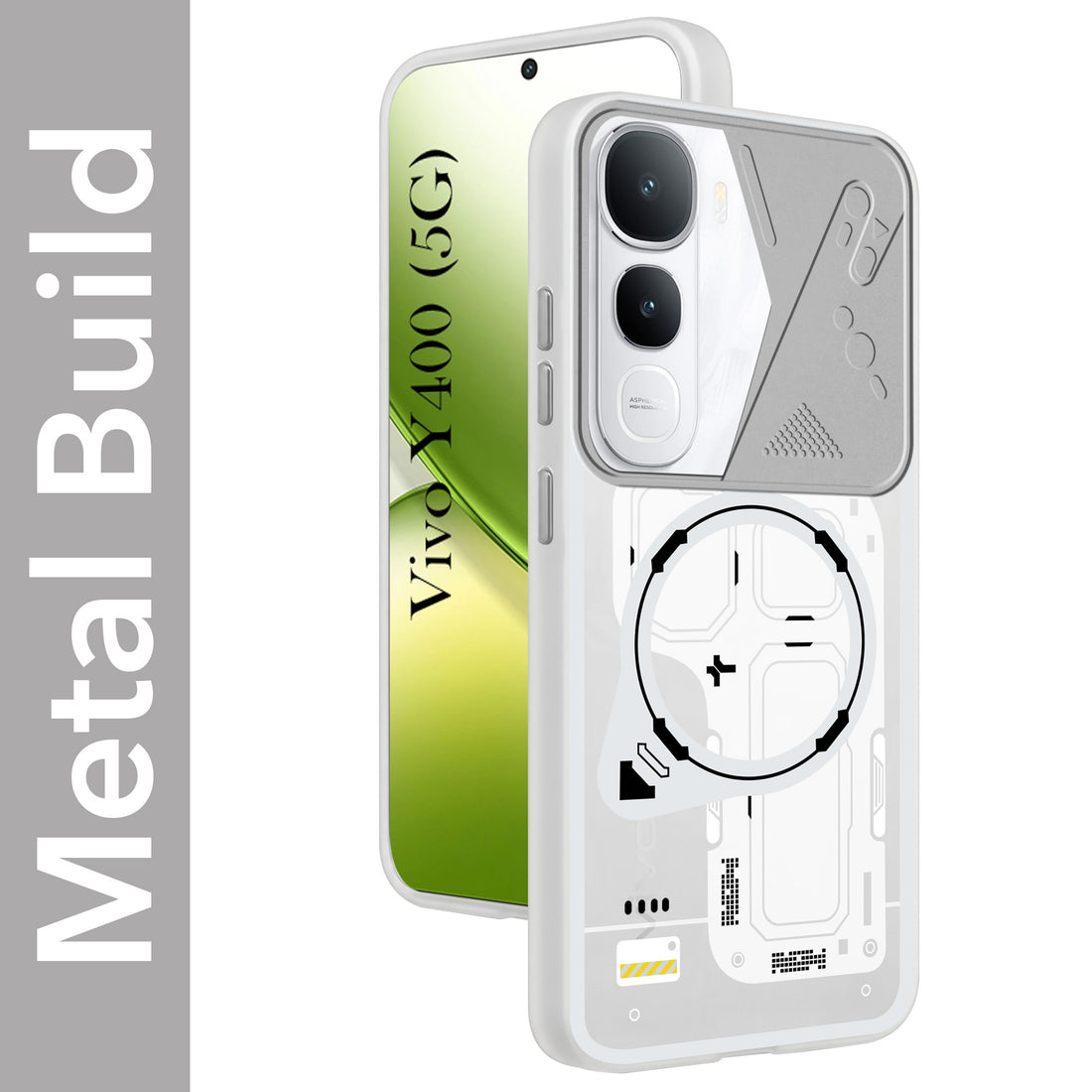 For Vivo Y400 Metallic Back Cover Case (Metallic Camera Protection & Buttons | Translucent Milky Shade | Hard Polycarbonate)
