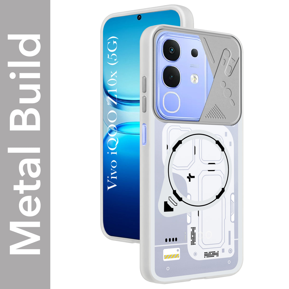 For Vivo iQOO Z10x Metallic Back Cover Case (Metallic Camera Protection & Buttons | Translucent Milky Shade | Hard Polycarbonate)