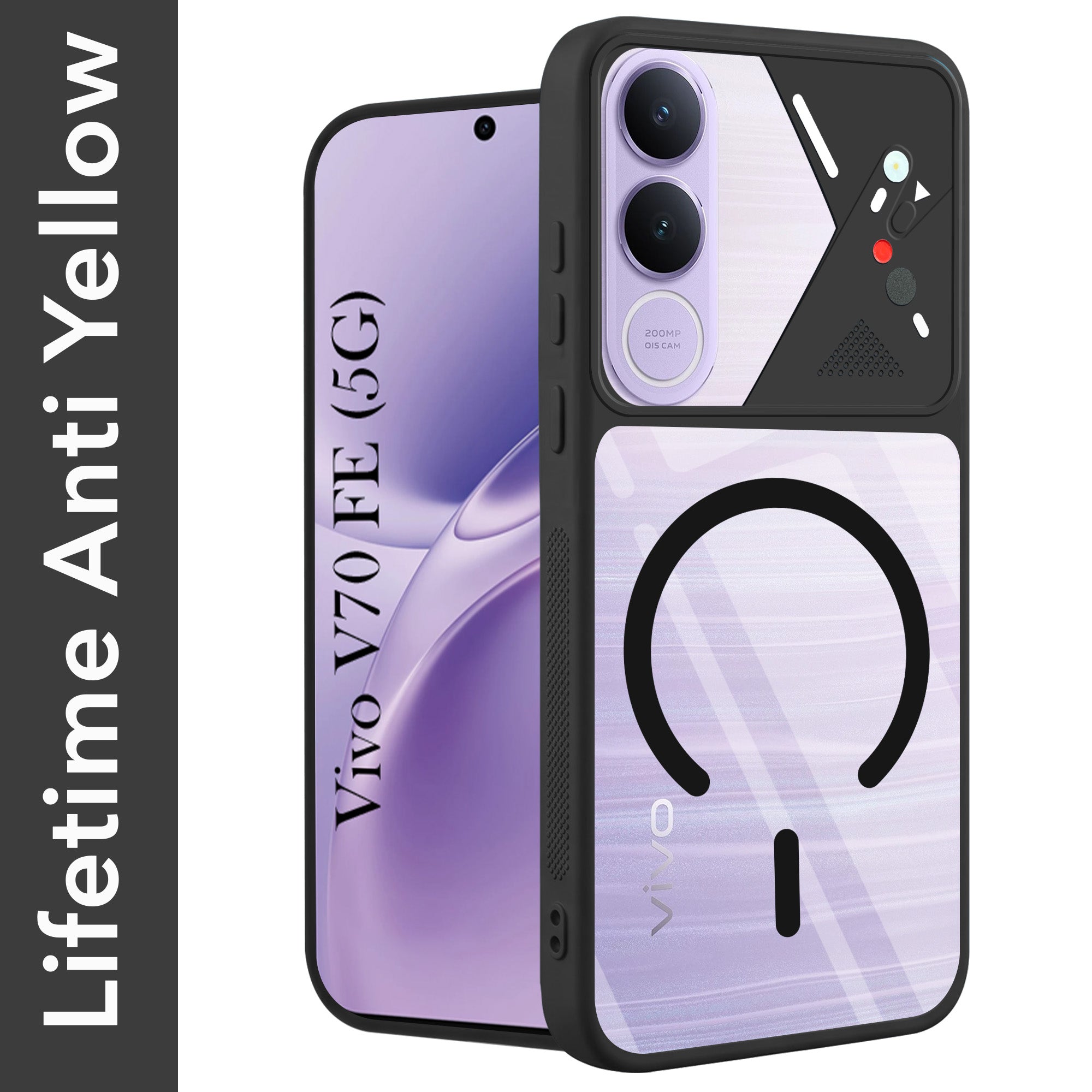 For Vivo V70 FE 5G Back Cover Case Lifetime Anti-Yellow Clear (Camera Protection | Side Grip | Wireless MagSafe Compatible)