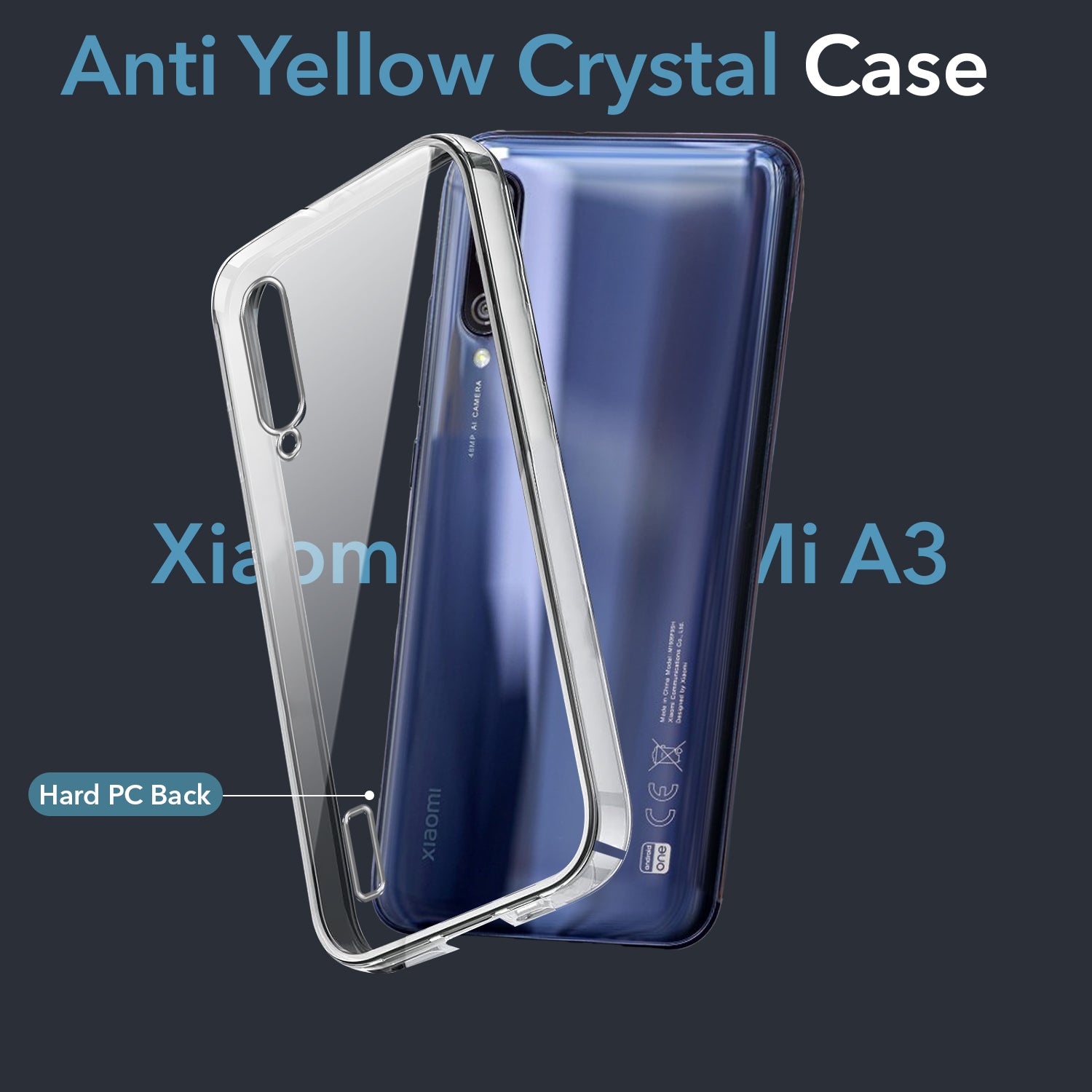 For Xiaomi Mi A3 | Xiaomi Redmi Mi A3 Lifetime Anti-Yellow Clear Back Cover Case (Sleek Hard Crystal | Shockproof and Camera Protection)