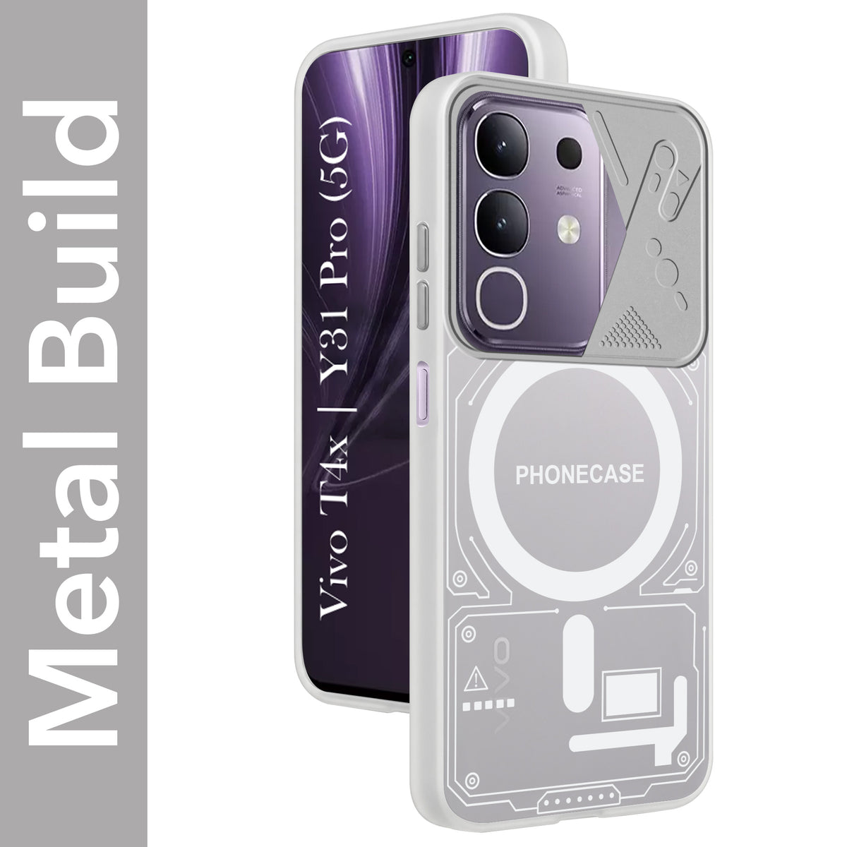 For Vivo T4x | Vivo Y31 Pro Metallic Back Cover Case (Metallic Camera Protection & Buttons | Translucent Milky Shade | Hard Polycarbonate)