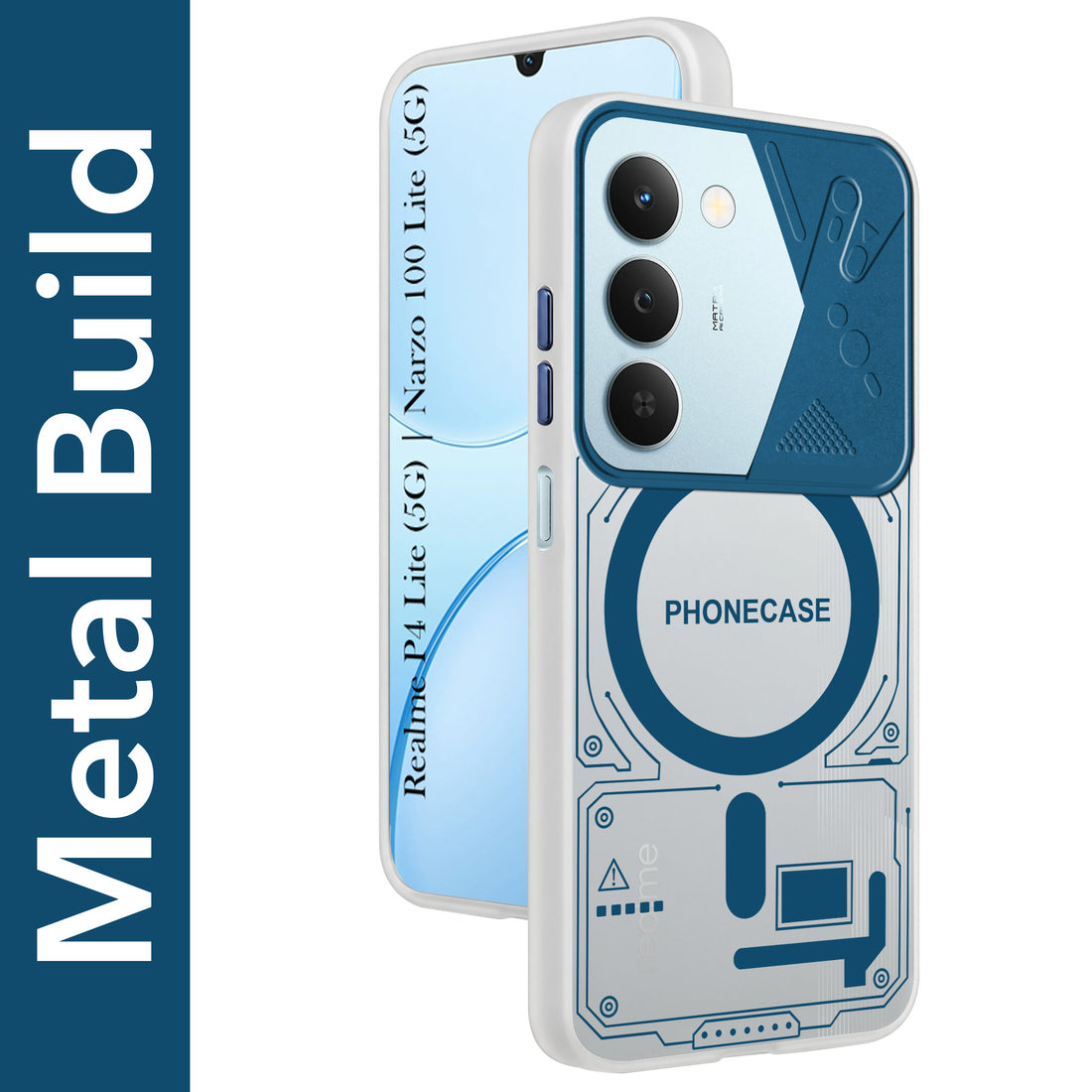 For Realme P4 Lite 5G | Narzo 100 Lite 5G Metallic Back Cover Case (Metallic Camera Protection & Buttons | Translucent Milky Shade | Hard Polycarbonate)