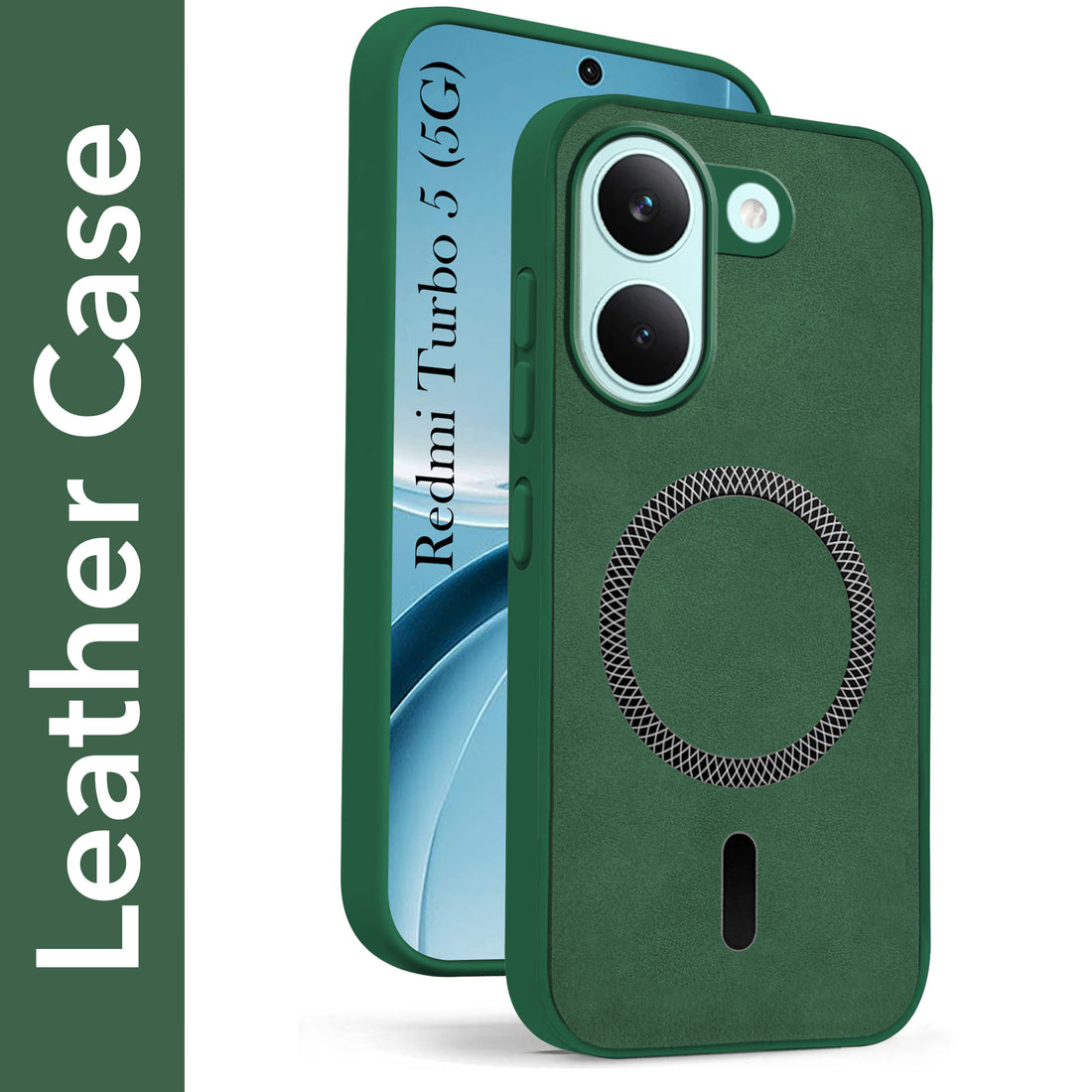 For Redmi Turbo 5 Back Cover Case Leather Finish (MagSafe Compatible Wireless Charging | Soft Touch | Camera Bump Protection)