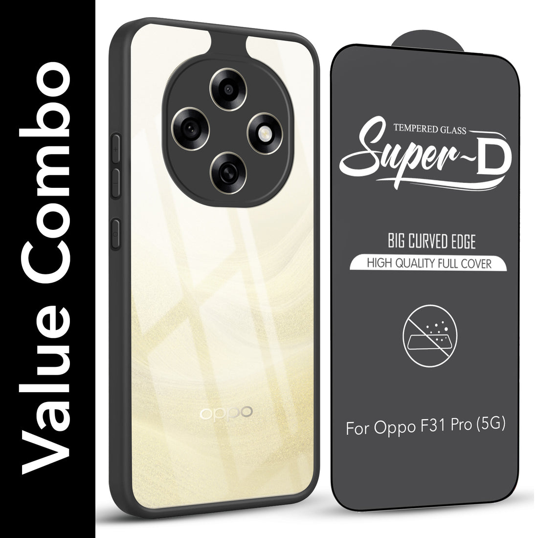 For Oppo F31 Pro Combo with Back Cover and 9H Tempered Glass (Lifetime Anti-Yellow | Crystal Clear Shockproof | Oleophobic Coating Screen Glass)