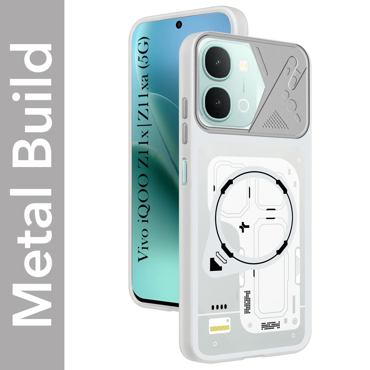 For Vivo iQOO Z11x 5G | Vivo iQOO Z11xa Metallic Back Cover Case (Metallic Camera Protection & Buttons | Translucent Milky Shade | Hard Polycarbonate)