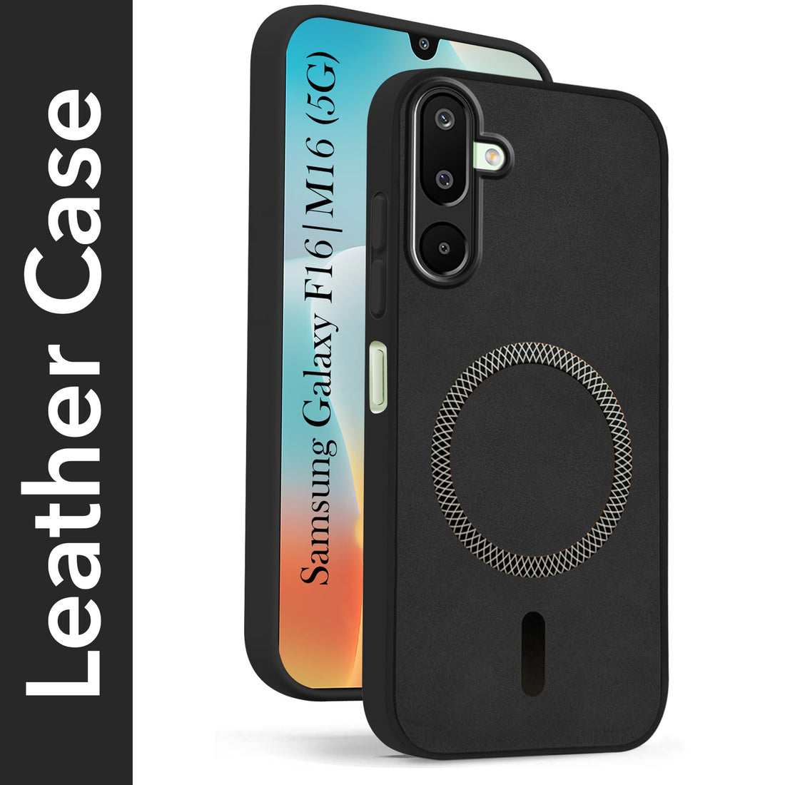 For Samsung Galaxy M16 5G | Samsung Galaxy F16 5G Back Cover Case Leather Finish (MagSafe Compatible Wireless Charging | Soft Touch | Camera Bump Protection)