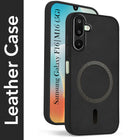 For Samsung Galaxy M16 5G | Samsung Galaxy F16 5G Back Cover Case Leather Finish (MagSafe Compatible Wireless Charging | Soft Touch | Camera Bump Protection)