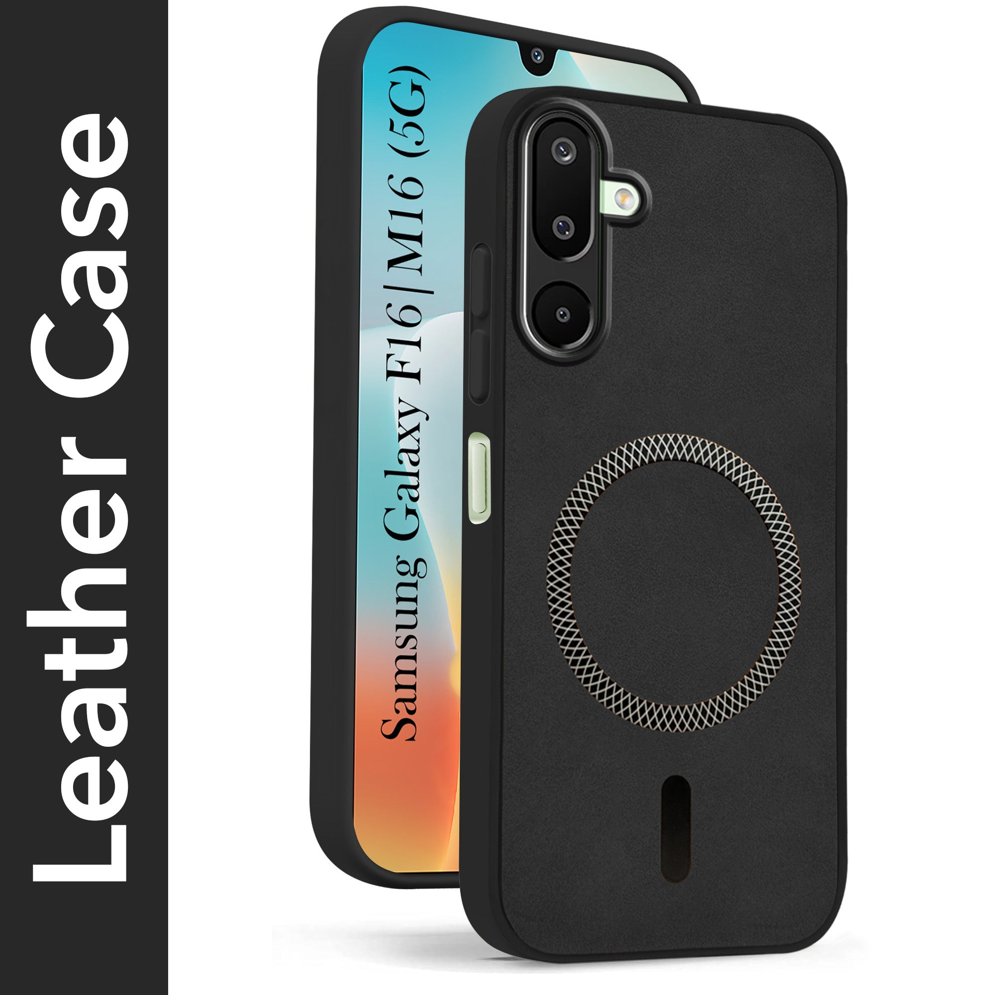 For Samsung Galaxy M16 5G | Samsung Galaxy F16 5G Back Cover Case Leather Finish (MagSafe Compatible Wireless Charging | Soft Touch | Camera Bump Protection)