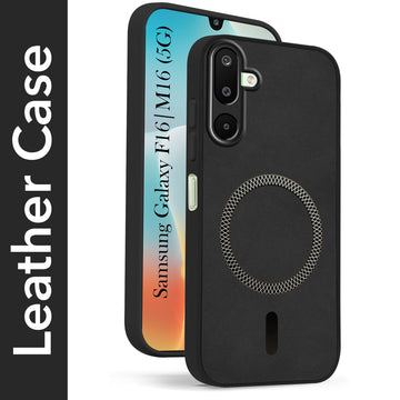 For Samsung Galaxy M16 5G | Samsung Galaxy F16 5G Back Cover Case Leather Finish (MagSafe Compatible Wireless Charging | Soft Touch | Camera Bump Protection)