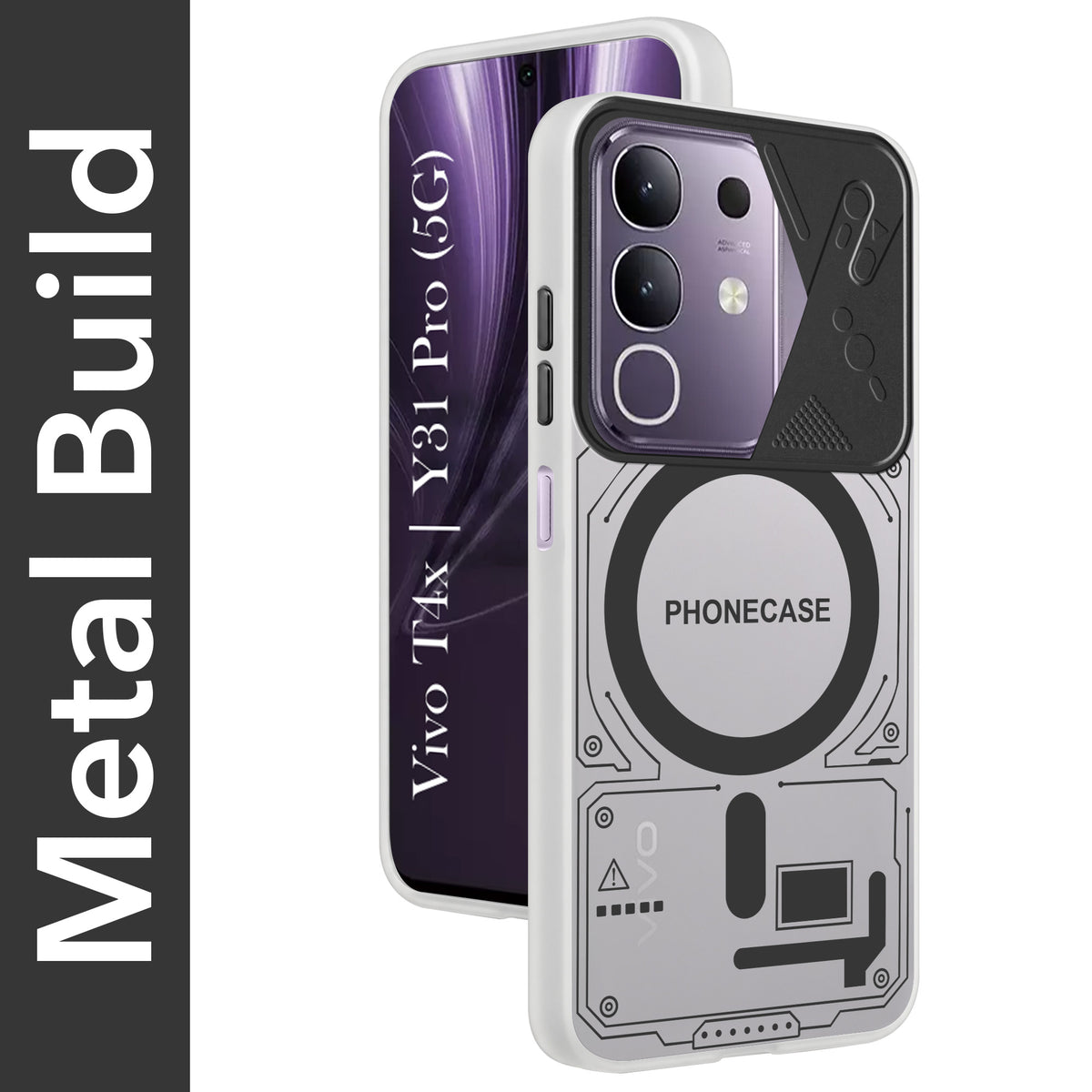 For Vivo T4x | Vivo Y31 Pro Metallic Back Cover Case (Metallic Camera Protection & Buttons | Translucent Milky Shade | Hard Polycarbonate)