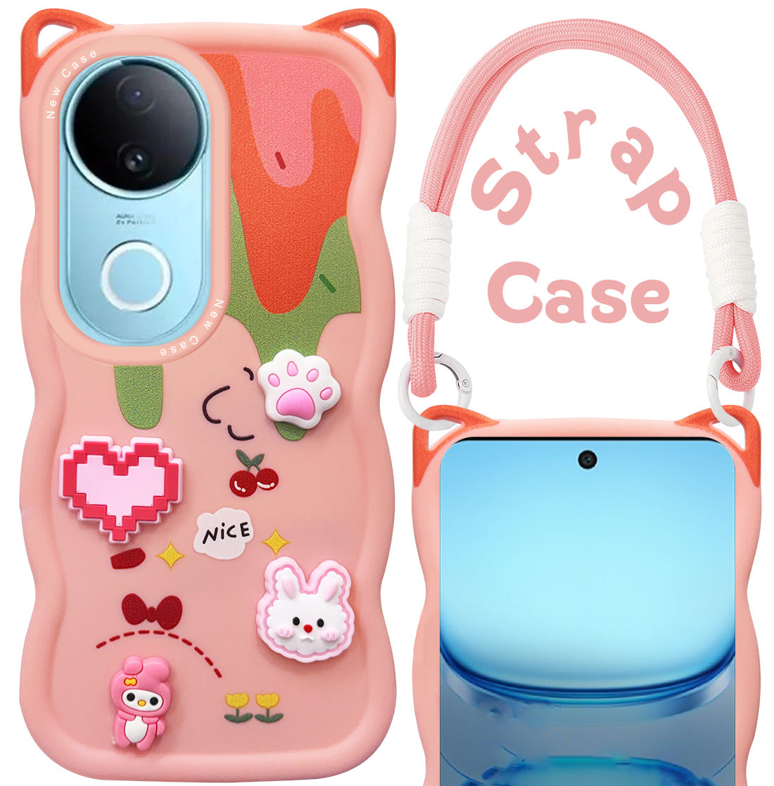 For Vivo iQOO Z10R Back Case Cover Strap (3D embossed Figures | Strap Holder | 360* Soft Cushion with Camera Bump)