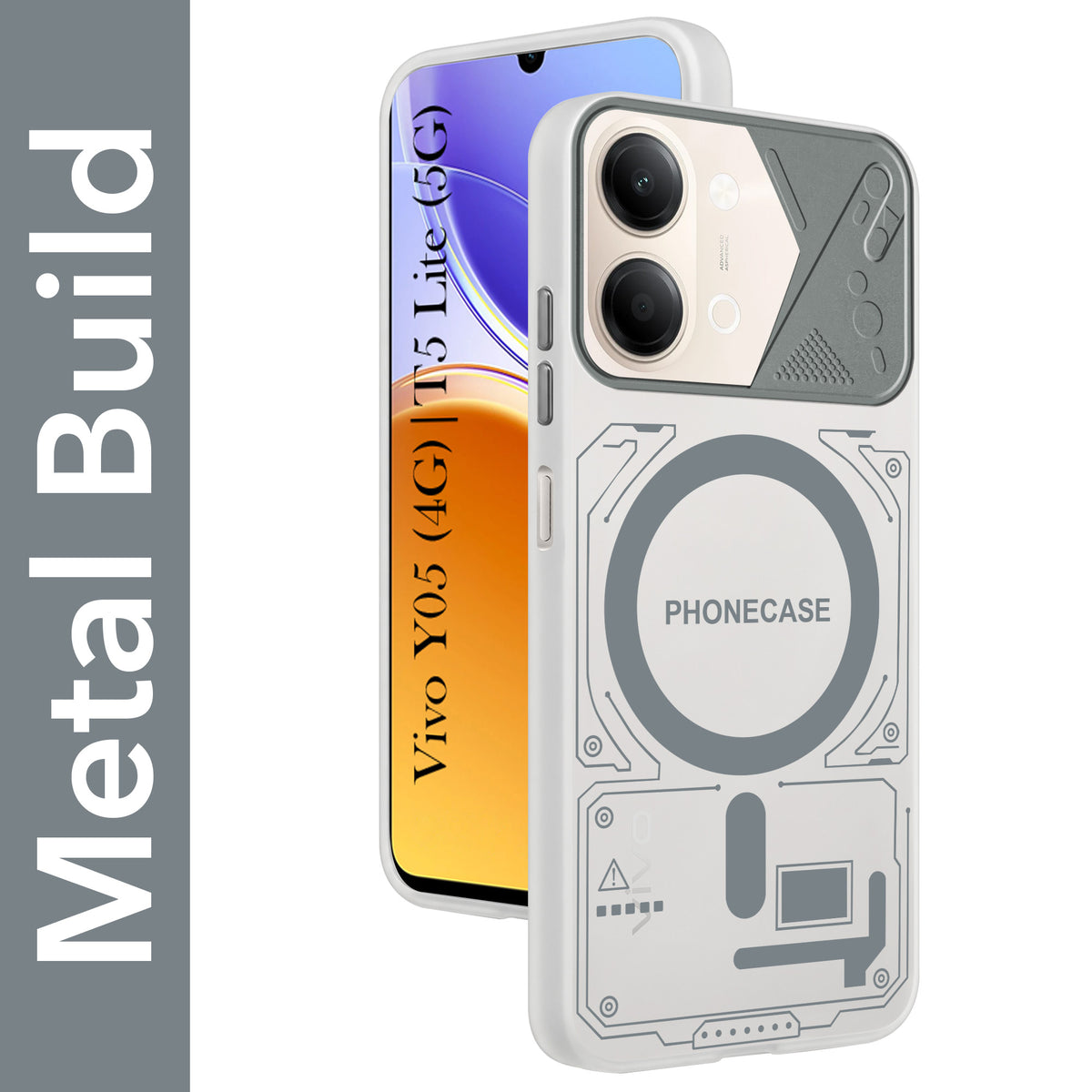 For Vivo Y05 4G | Vivo T5 Lite 5G Metallic Back Cover Case (Metallic Camera Protection & Buttons | Translucent Milky Shade | Hard Polycarbonate)