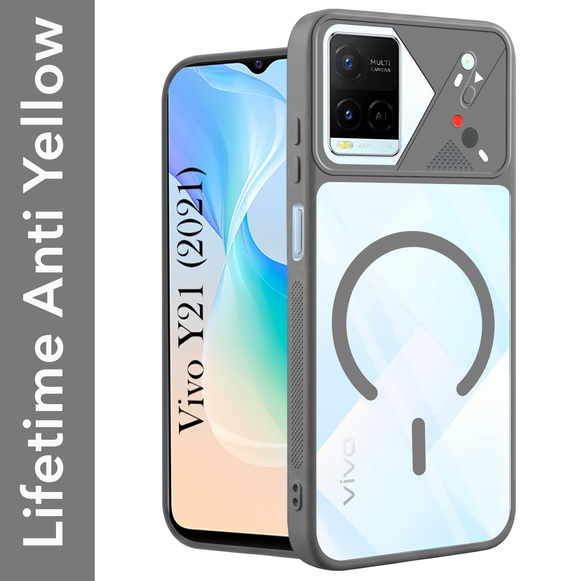 For Vivo Y21 2021 Back Cover Case Lifetime Anti-Yellow Clear (Camera Protection | Side Grip | Wireless MagSafe Compatible)
