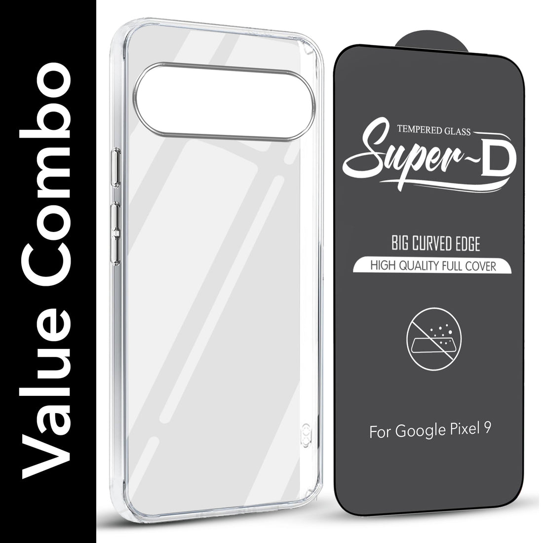 For Google Pixel 9 Combo with Back Cover and 9H Tempered Glass (Lifetime Anti-Yellow | Sleek Hard Crystal | Oleophobic Coating Screen Glass)